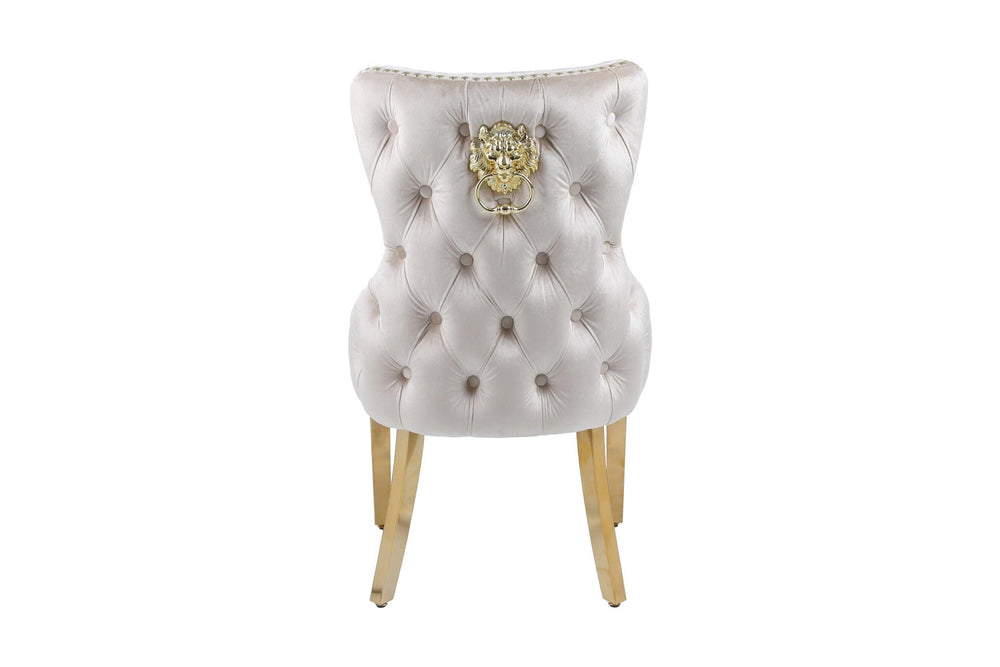 Louis 120cm Cream & Gold Marble Dining Table + Valente Cream Gold Lion Knocker Velvet Chairs-Esme Furnishings