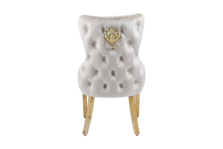 Louis 160cm Marble & Gold Dining Table With Victoria Gold Lion Knocker Velvet Chairs