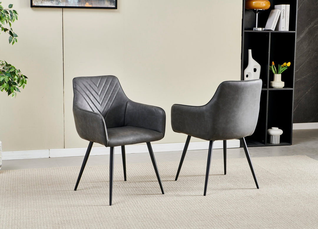 Miami 120cm Black Gold Dining Table With Ceramic Top + Grey PU Leather Dining Chairs