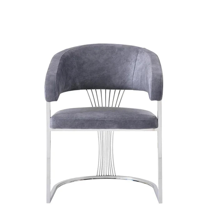 Louis Marble & Chrome Dining Table With Porto Grey Fabric Chairs