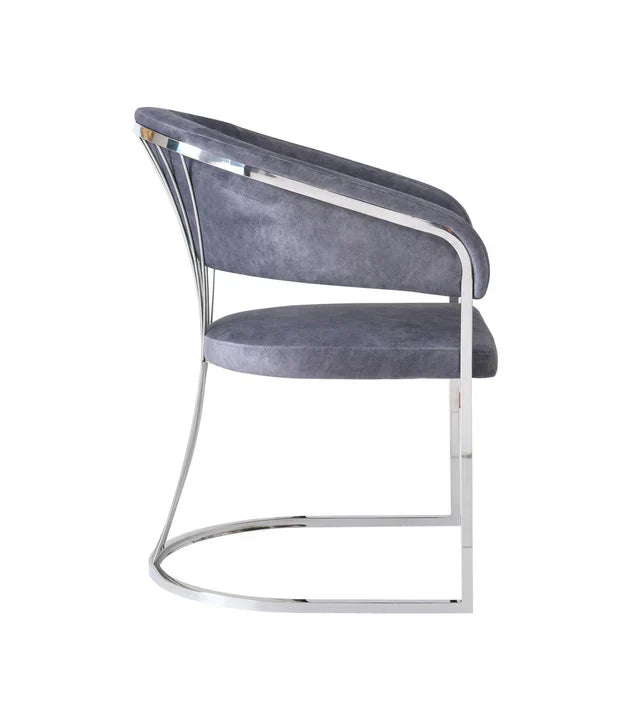 Louis Marble & Chrome Dining Table With Porto Grey Fabric Chairs