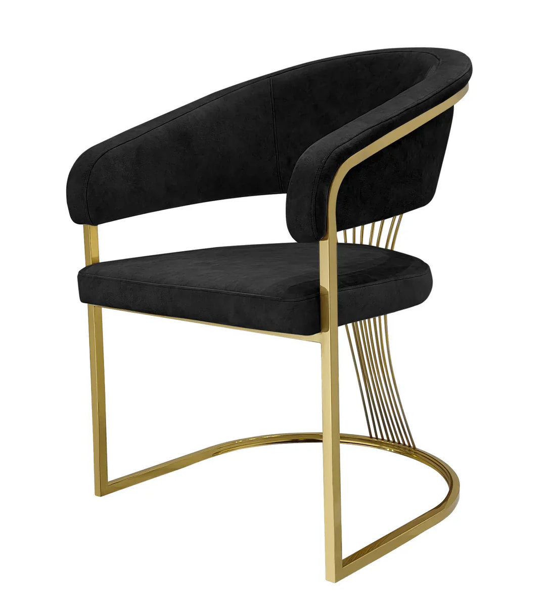 Arial Marble & Gold Dining Table With Porto Velvet Dining Chairs Gold Legs
