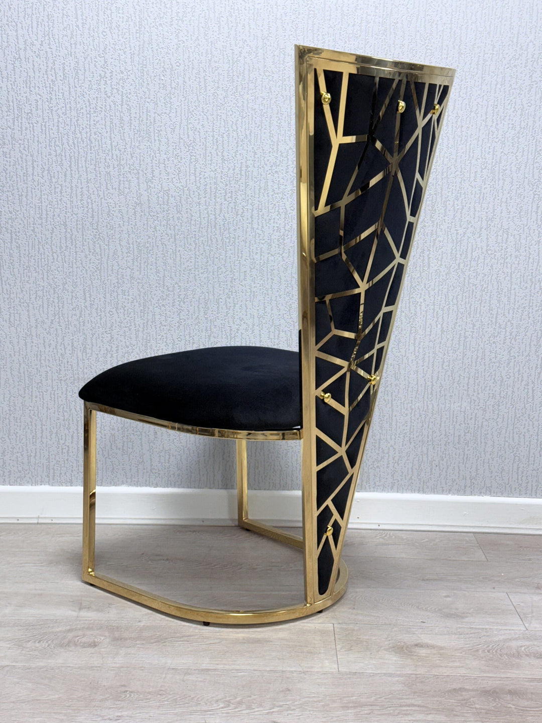 Arianna Marble & Gold Dining Table With Florence High Back Dining Chairs Gold Legs