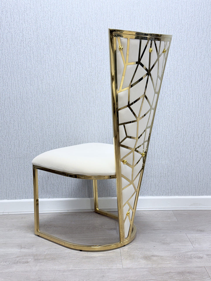 Arial Marble & Gold Dining Table With Florence High Back Dining Chairs Gold Legs