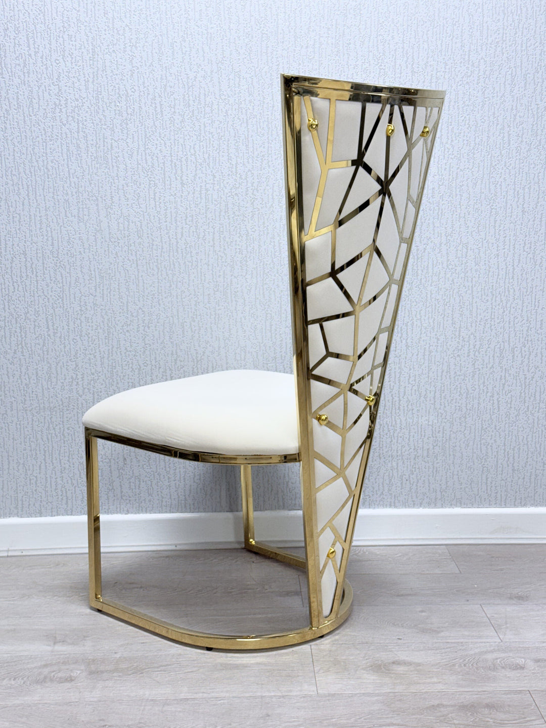 Arianna 160cm Marble & Gold Dining Table With Florence High Back Dining Chairs Gold Legs
