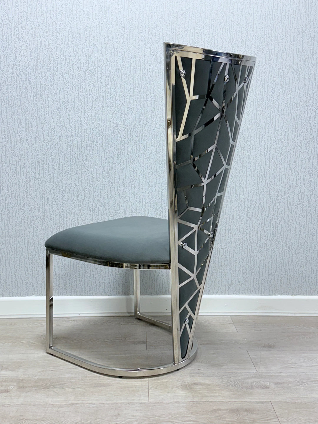 Louis Marble & Chrome Dining Table With Florence Grey High Back Velvet Chairs