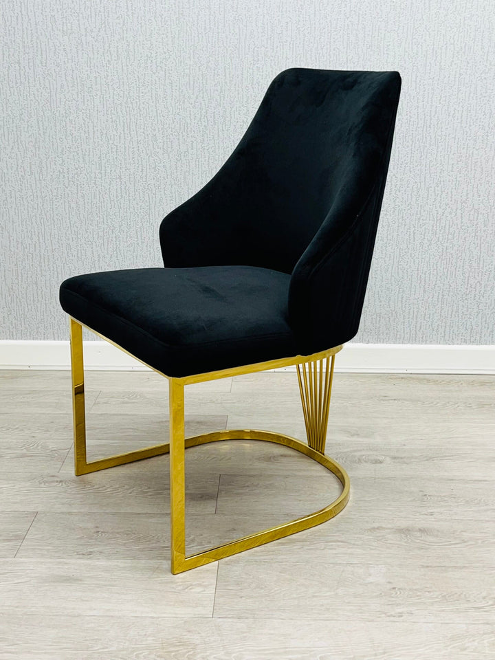 Mayfair 180CM Gold Marble Dining Table With Carlton Gold Velvet Dining Chairs