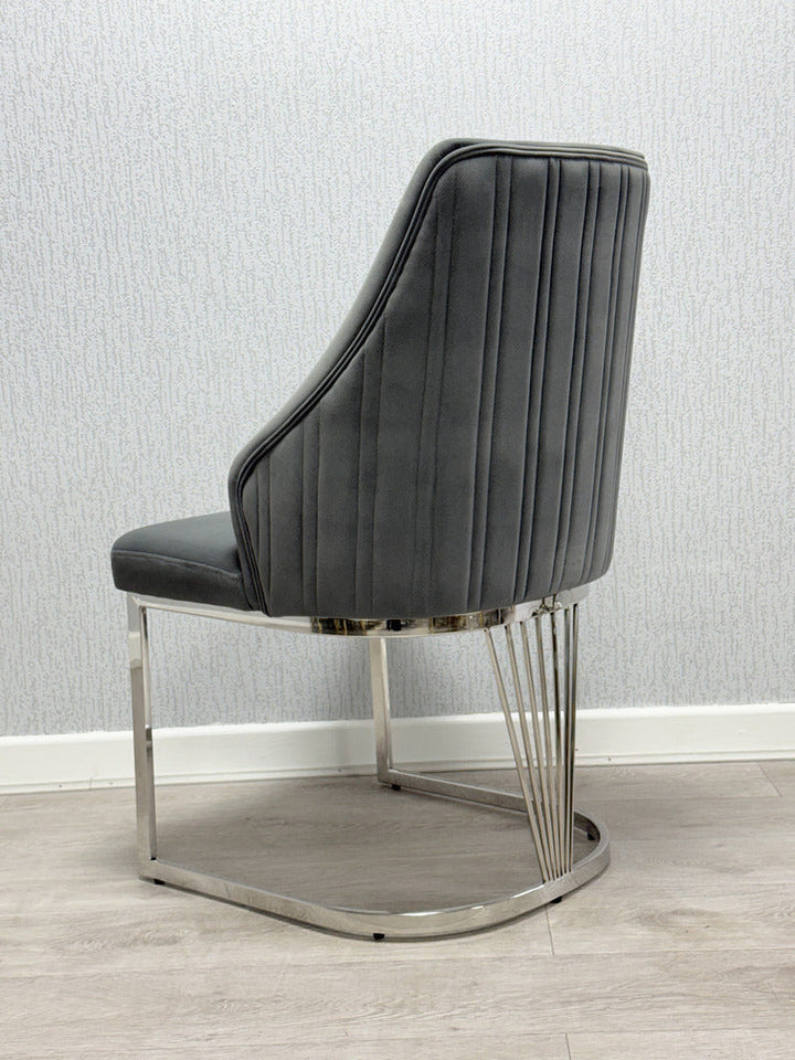 Elina 160cm Marble & Chrome Dining Table With Carlton Grey Velvet Chrome Chairs