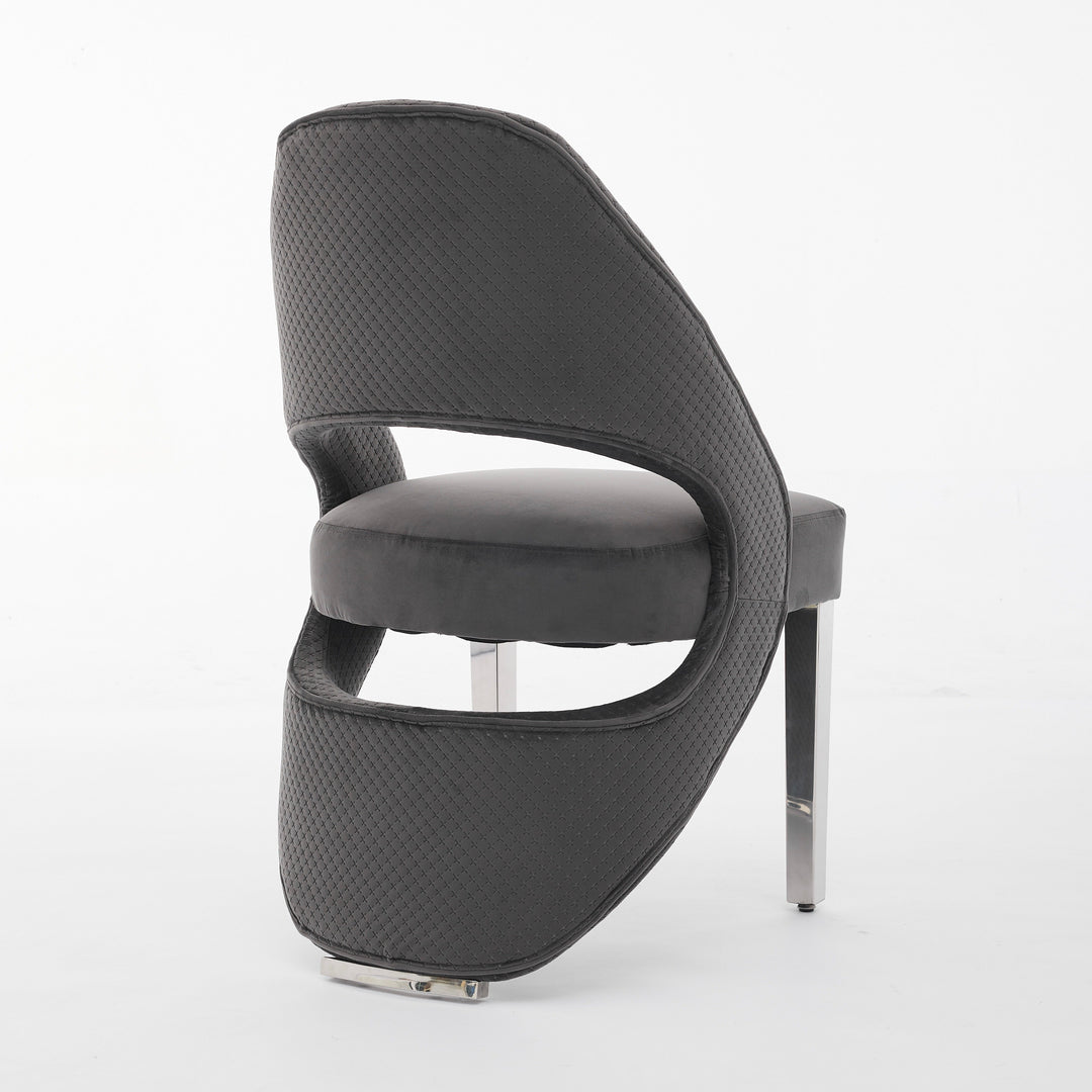 Santos Grey Plush Velvet Dining Chair Chrome Legs