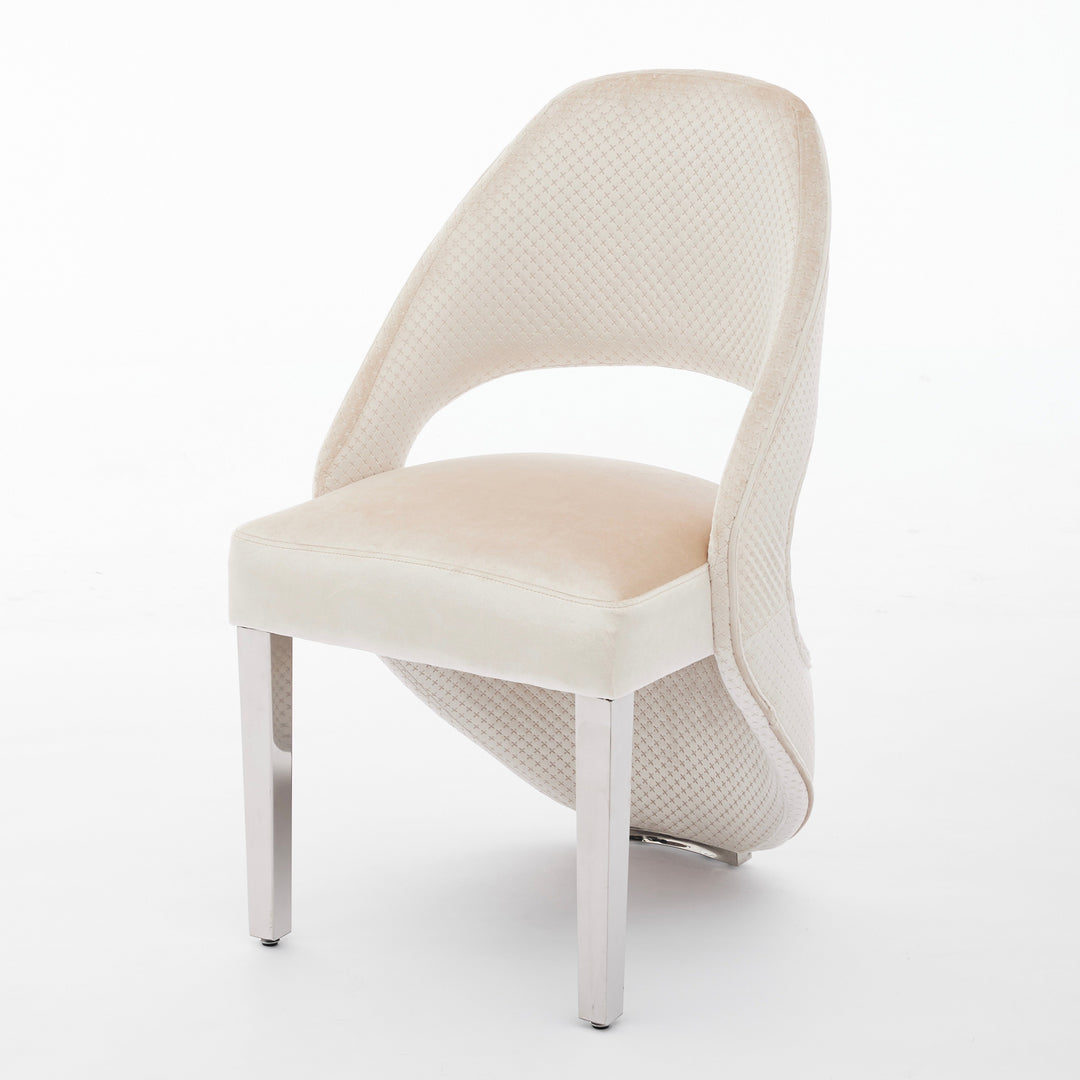 Santos Cream Plush Velvet Dining Chair Chrome Legs