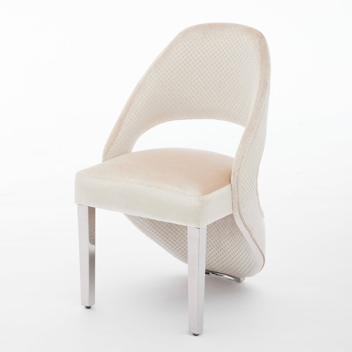 Santos Cream Plush Velvet Dining Chair Chrome Legs