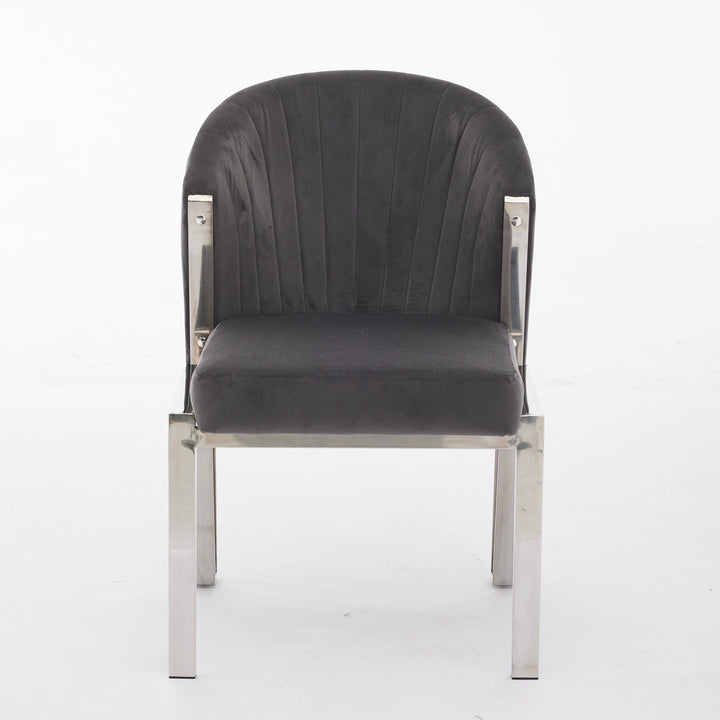 Favian Grey Plush Velvet Dining Chair Chrome Legs