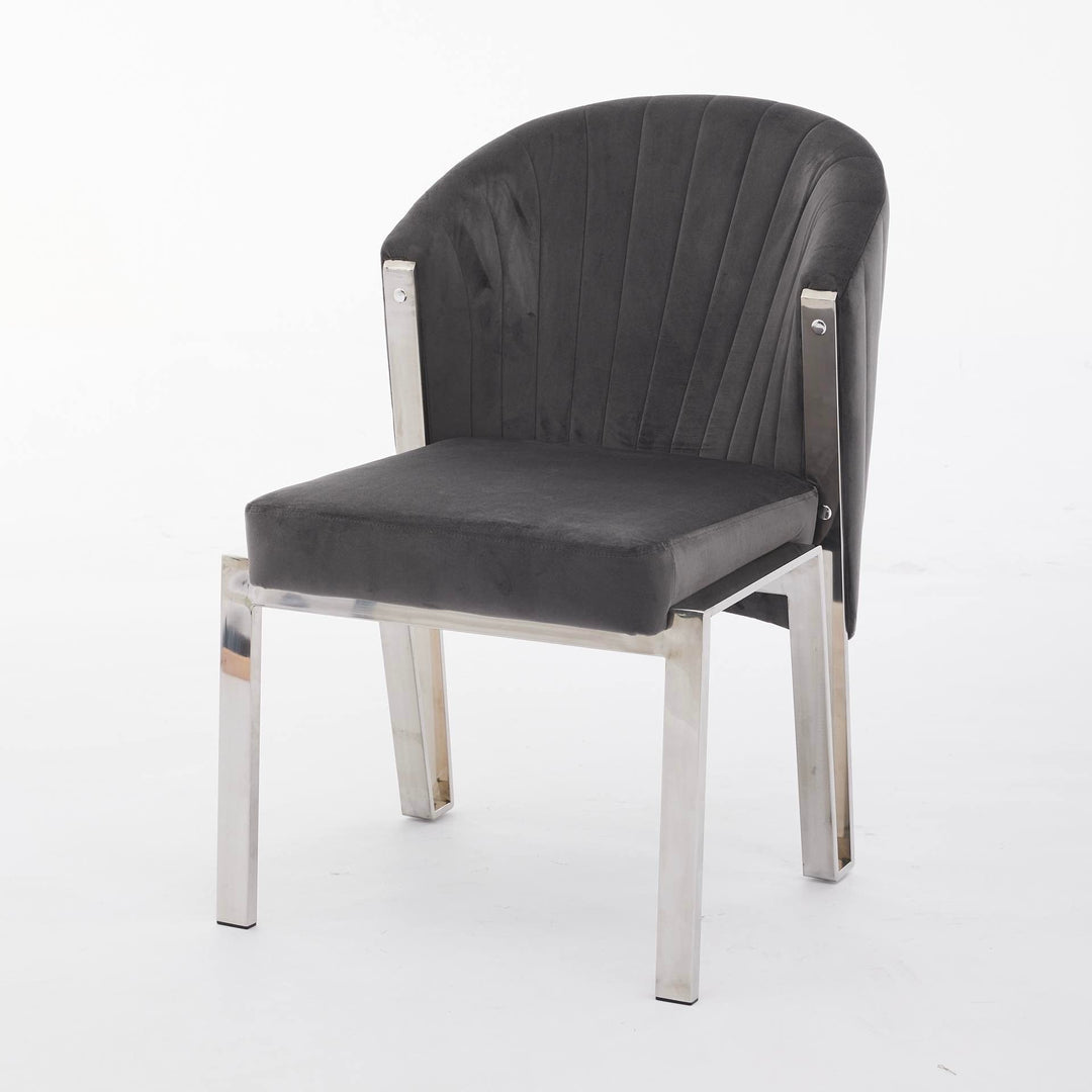 Favian Grey Plush Velvet Dining Chair Chrome Legs