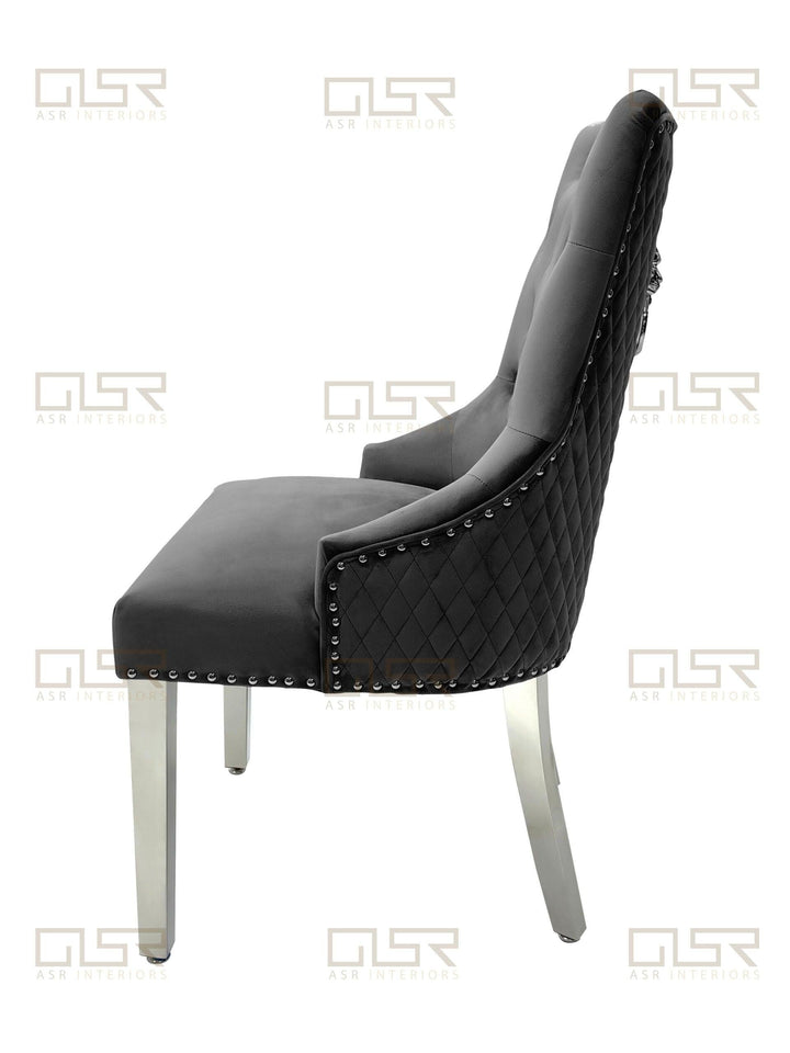 Majestic Lion Knocker Quilted Tufted Plush Velvet Dining Chair Chrome Legs - 8 Colours-Esme Furnishings