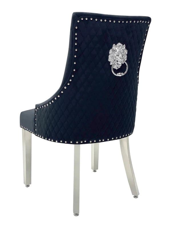 Louis Marble & Chrome Dining Table With Lion Knocker Velvet Chairs-Esme Furnishings