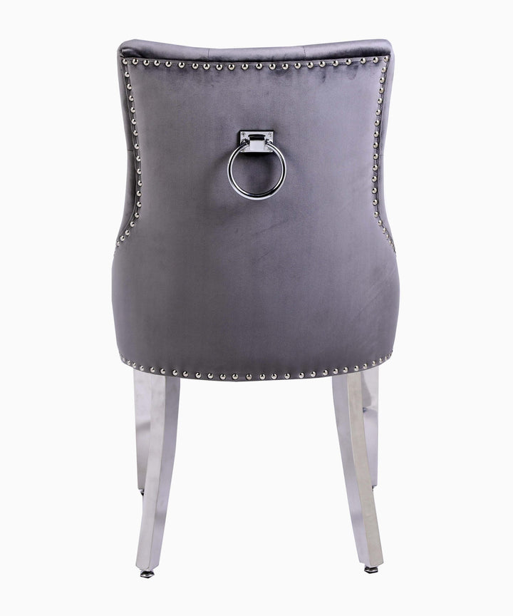 Plush Velvet Chrome Ring Knocker Velvet Dining Chair 3 Colour