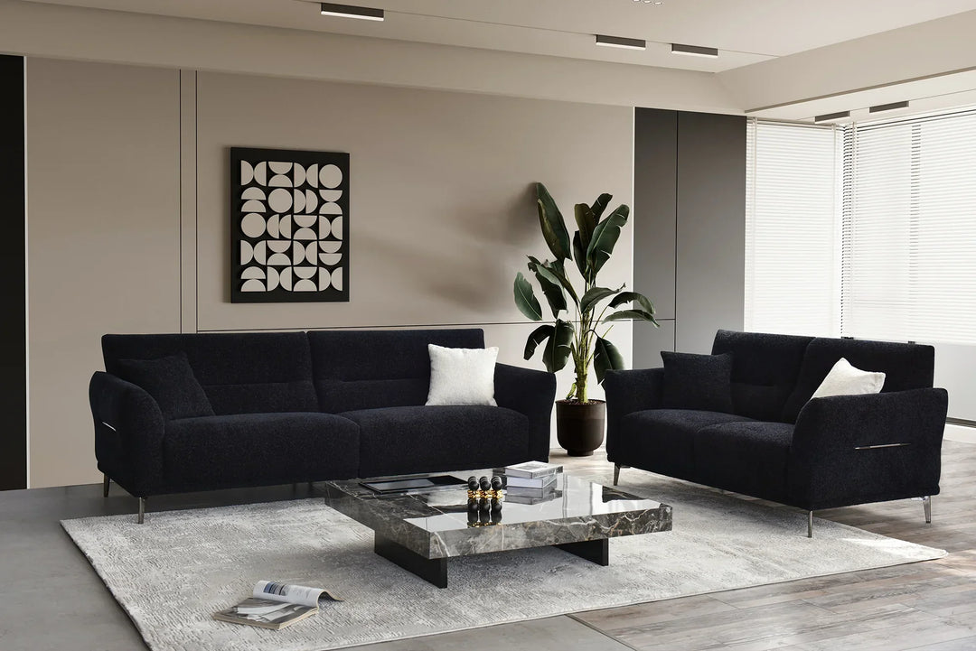 The Albany Luxury Black Boucle Fabric 4 Seater Sofa