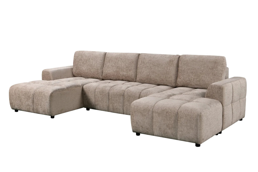 Sena Large Beige Plush Velvet Luxury U Shape Sofabed Sofa