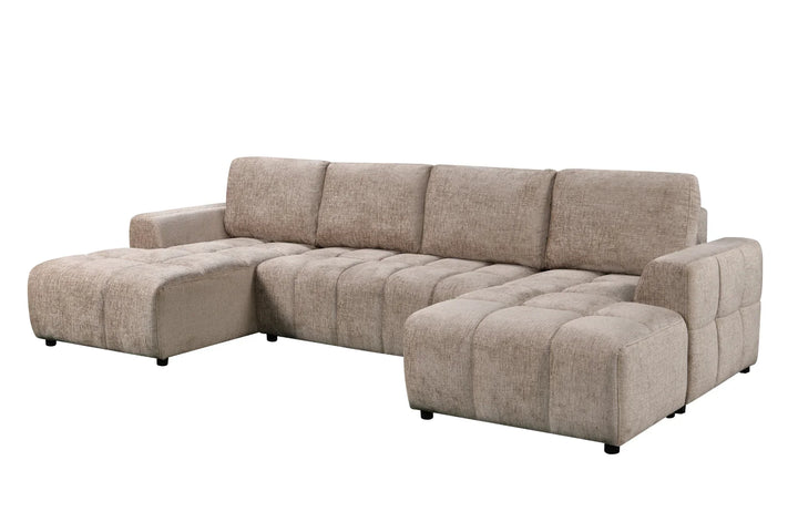 Sena Large Beige Plush Velvet Luxury U Shape Sofabed Sofa