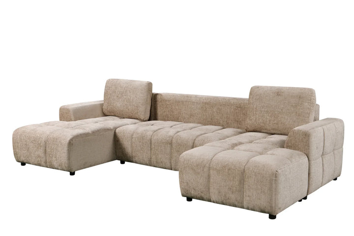 Sena Large Beige Plush Velvet Luxury U Shape Sofabed Sofa