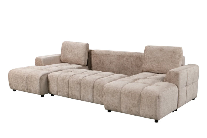Sena Large Beige Plush Velvet Luxury U Shape Sofabed Sofa