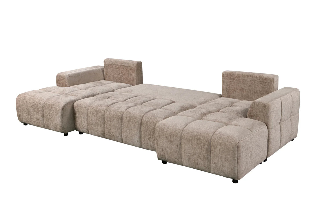 Sena Large Beige Plush Velvet Luxury U Shape Sofabed Sofa