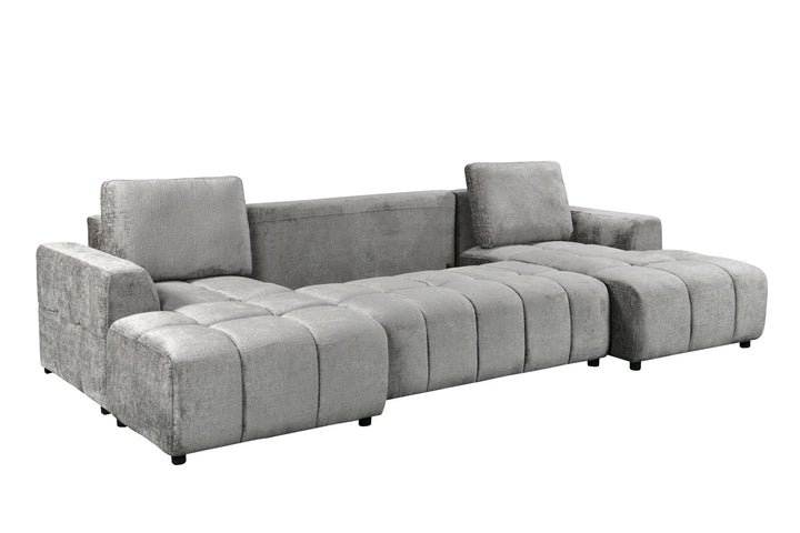 Sena Large Grey Plush Velvet Luxury U Shape Sofabed Sofa
