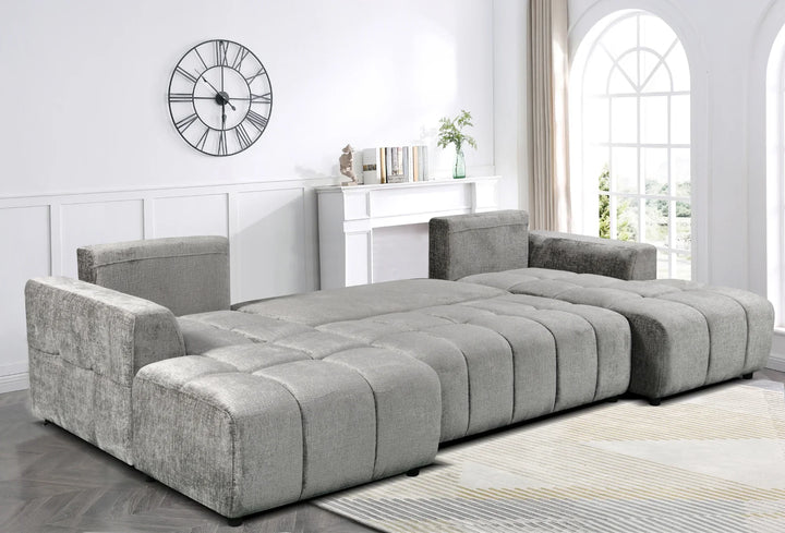 Sena Large Grey Plush Velvet Luxury U Shape Sofabed Sofa