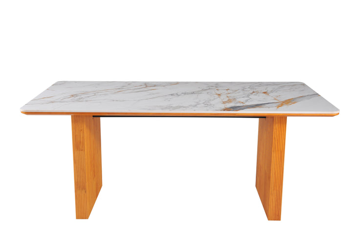 Melbourne 180cm Cream & Gold Ribbed Ceramic Marble Dining Table