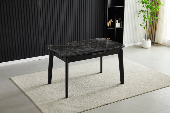 Arizona 130-160cm Black/Gold Ceramic Stone Extending Marble Dining Table
