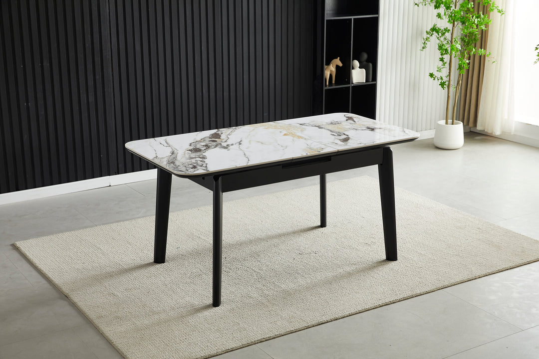 Arizona 130-160cm Cream/Gold Ceramic Stone Extending Marble Dining Table