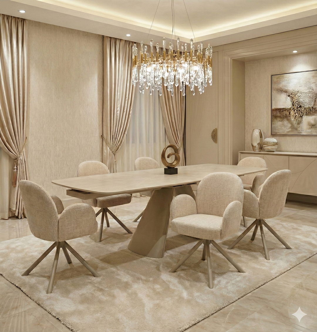 Manhattan 160-240cm Beige Ceramic Stone Extending Marble Dining Table With Tokyo Chairs