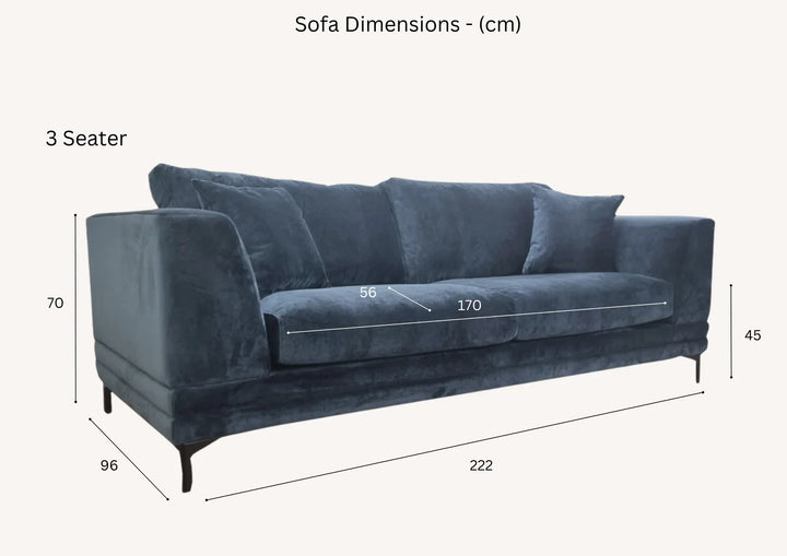 The Harlow Blue Boucle 3 + 2 Seater Premium Sofa Steel Boucle Fabric