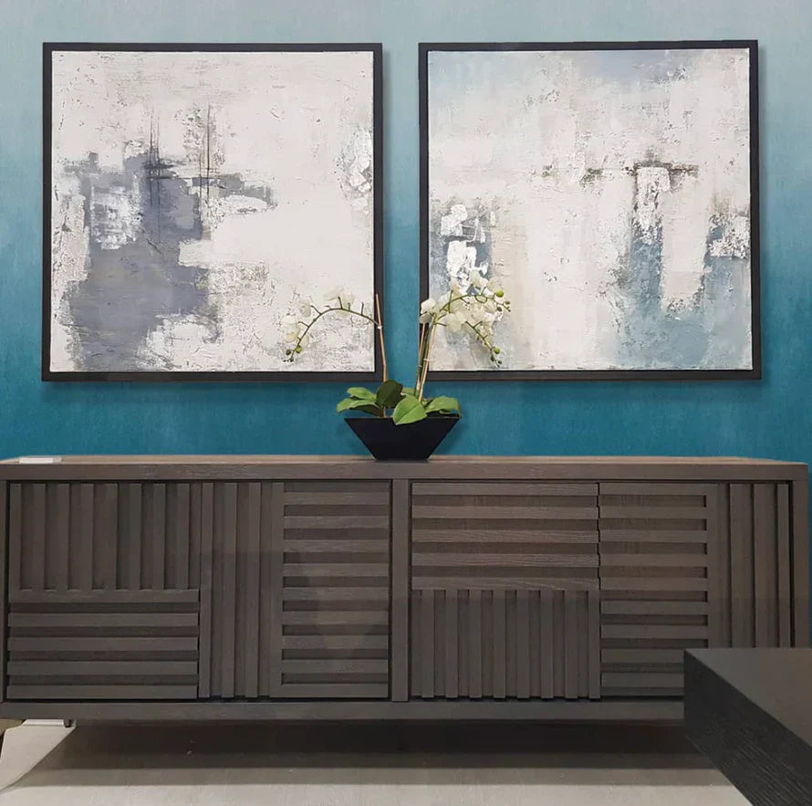 Kyoto 4-Door Sideboard Textured Grey Oak Veneer With Brushed Brass Feet-Esme Furnishings