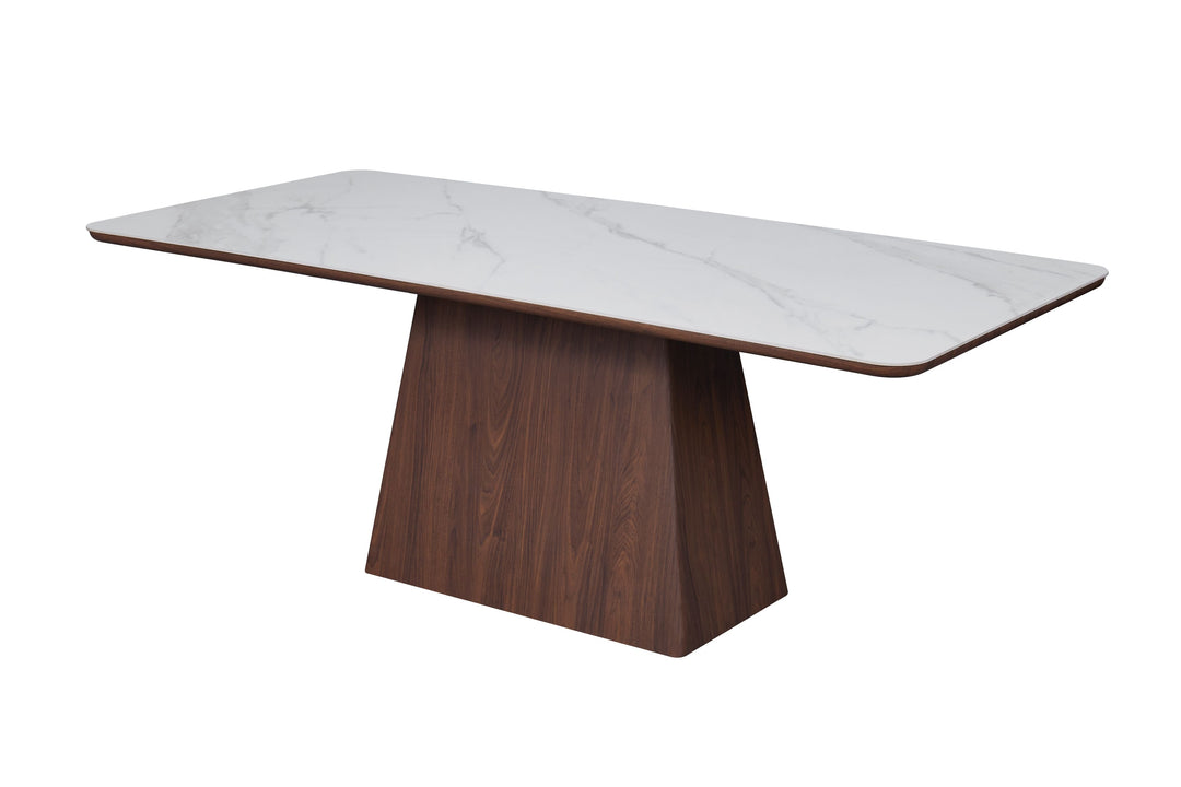 Ezra 200cm Walnut & White Ceramic Marble Dining Table