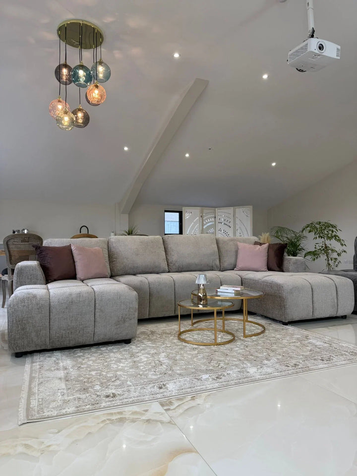 Sena Large Beige Plush Velvet Luxury U Shape Sofabed Sofa