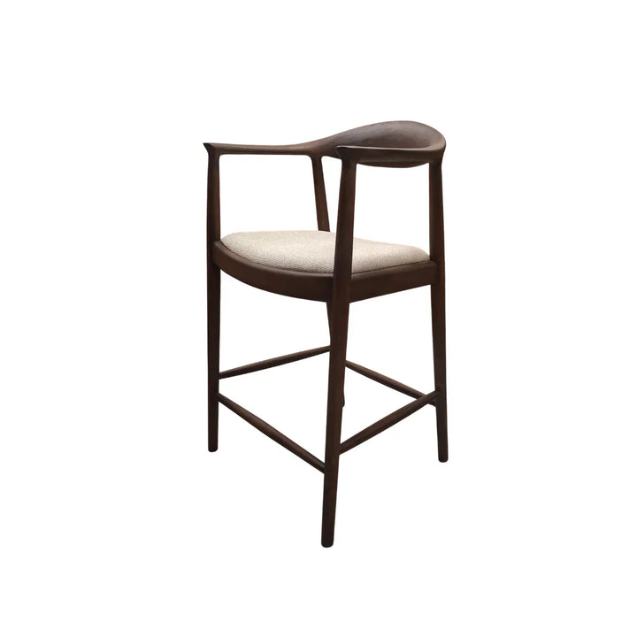 Fern Walnut Dark Wooden Ivory Boucle Fabric Bar Stool
