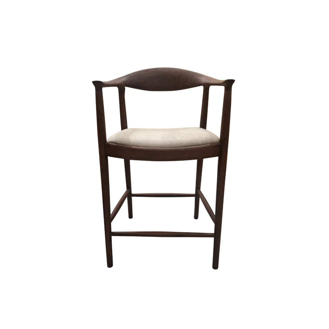 Fern Walnut Dark Wooden Ivory Boucle Fabric Bar Stool