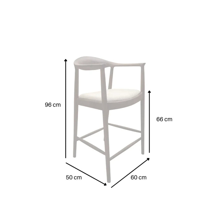 Fern Walnut Dark Wooden Ivory Boucle Fabric Bar Stool