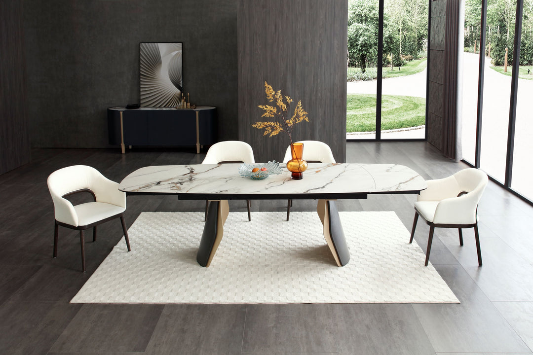 Fidenza 180-260cm Italian Black Ash & Calacatta Verde Ceramic Marble Side Extending Dining Table