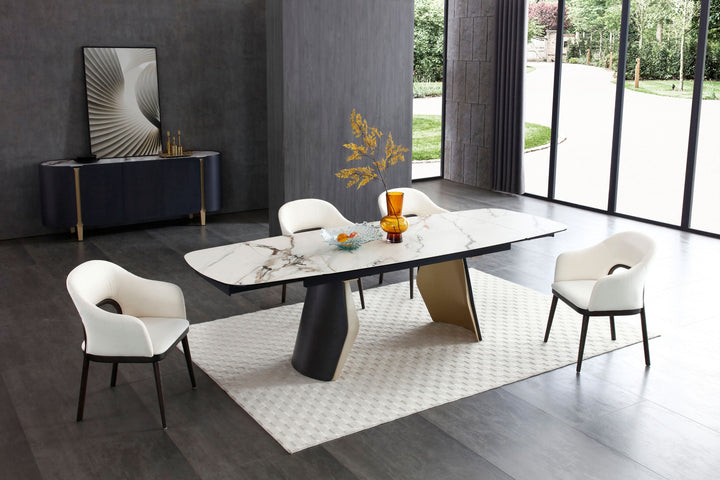 Fidenza 180-260cm Italian Black Ash & Calacatta Verde Ceramic Marble Side Extending Dining Table