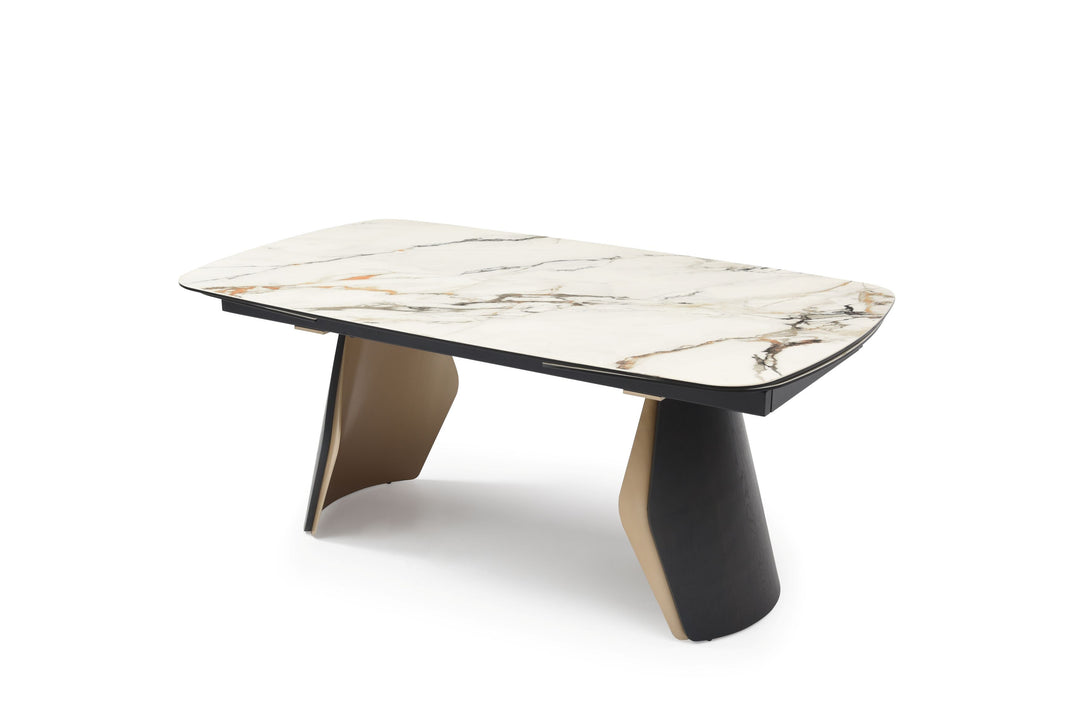 Fidenza 180-260cm Italian Black Ash & Calacatta Verde Ceramic Marble Side Extending Dining Table