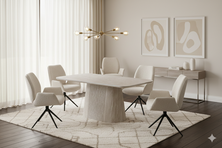 Davos 160cm Oval Beige Ceramic Marble Dining Table