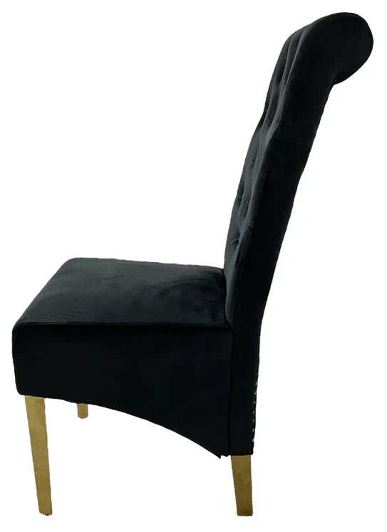 Lucy Gold Ring Knocker Quilted Slim Back Gold Plush Velvet Dining Chair Gold Legs In 3 Colours