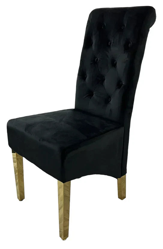 Lucy Gold Ring Knocker Quilted Slim Back Gold Plush Velvet Dining Chair Gold Legs In 3 Colours