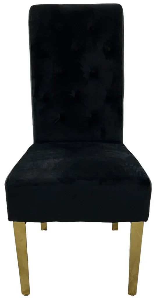 Lucy Gold Ring Knocker Quilted Slim Back Gold Plush Velvet Dining Chair Gold Legs In 3 Colours