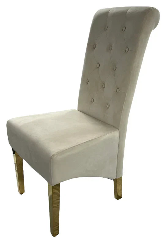 Lucy Gold Ring Knocker Quilted Slim Back Gold Plush Velvet Dining Chair Gold Legs In 3 Colours