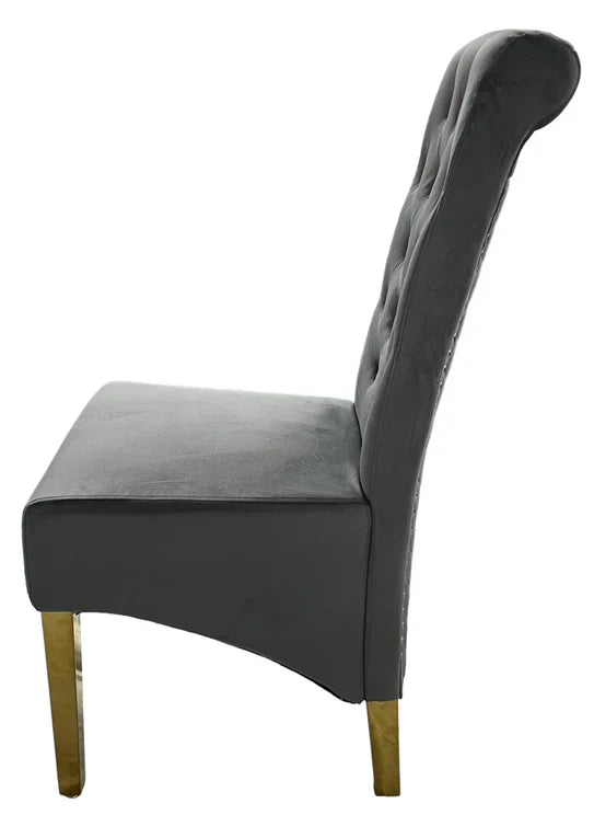 Lucy Gold Ring Knocker Quilted Slim Back Gold Plush Velvet Dining Chair Gold Legs In 3 Colours