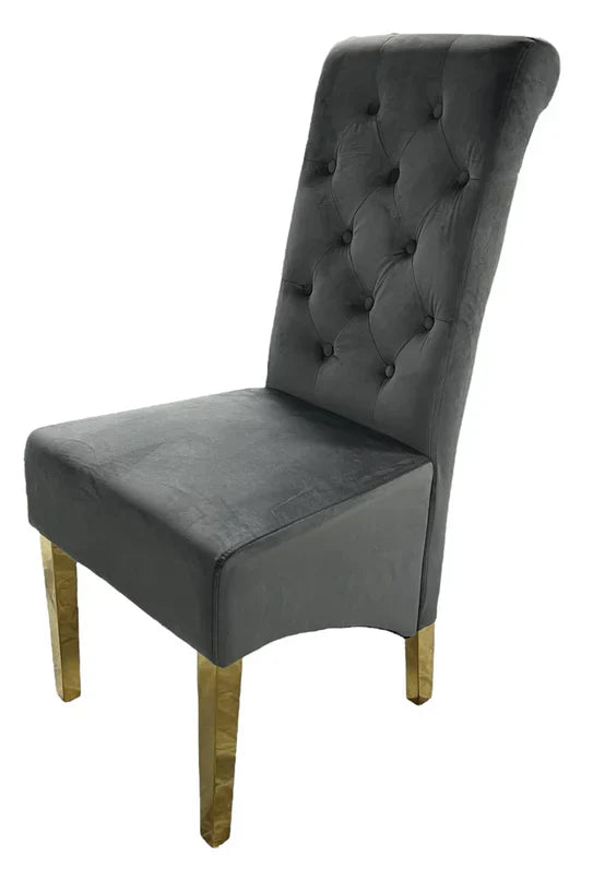 Lucy Gold Ring Knocker Quilted Slim Back Gold Plush Velvet Dining Chair Gold Legs In 3 Colours