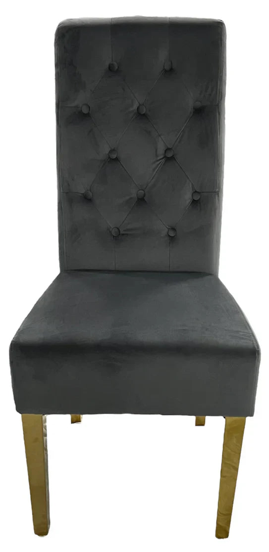 Mayfair 180CM Gold Marble Dining Table With Lucy Gold Ring Knocker Quilted Dining Chairs
